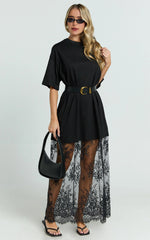 Black Longline Lace Insert Midi Dress Tee