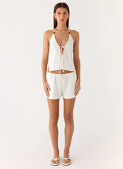 Millo Linen Tie Halter Top - Ivory