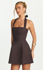 Dante Mini Dress - Halter Neck Tie Tulip Skirt Dress in Chocolate