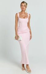 Karlie Maxi Dress - Scoop Neck Fitted Dress in Pink