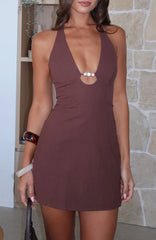 Forever With You Halter Mini Dress Chocolate