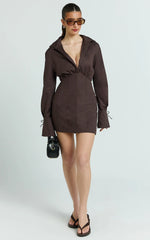 Chocolate Collared Button-Down Corset Waist Mini Dress