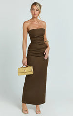 Jamie Maxi Dress - Strapless Ruched Fitted Column Dress in Chocolate