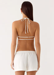 Millo Linen Tie Halter Top - Ivory