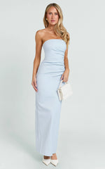 Jamie Maxi Dress - Strapless Ruched Fitted Column Dress in Blue