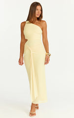 Mandy Midi Dress - Knot Detail Cut Out Mesh Dress in Lemon