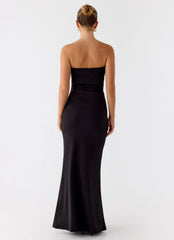 Metal Heart Strapless Maxi Dress - Black