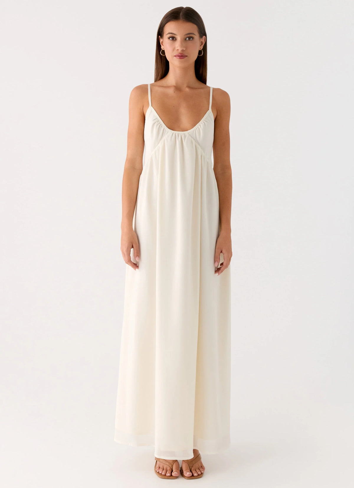 Whisperlight Chiffon Scooped Neck Maxi Dress - White