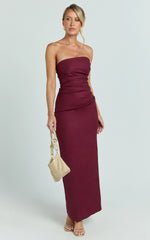 Jamie Maxi Dress - Strapless Ruched Fitted Column Dress in Wine
