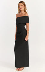 Pearce Maxi Dress - Gathered One Sleeve Bodycon Dress in Black