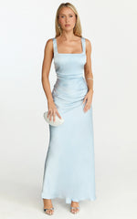 Rumi Midi Dress - Rushed Bodiest Satin Dress in Pale Blue