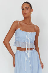 Maidens Tie Detail Overlock Top Cloud Blue