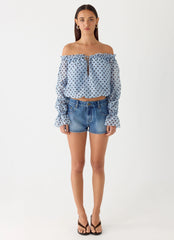 Tedara Top - Blue Mocha Dot