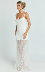 Alana Maxi Dress - Lace Sequin Cowl Neck Dress in White