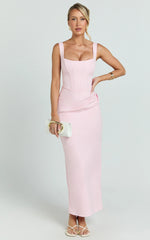 Karlie Maxi Dress - Scoop Neck Fitted Dress in Pink