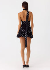 Belina Scarf Mini Dress - Black Polkadot