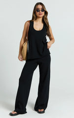 Black Knit Two-piece Set: Shell Top and Pants