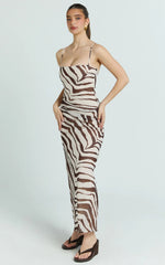 Choc Zebra Spaghetti Strap Maxi Dress