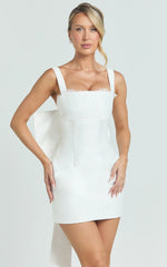 Alegra Mini Dress - Square Neck Fit And Flare Dress in Ivory