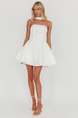 Annora Strapless Gold Button Mini Dress White