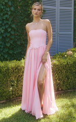 Penny Maxi Dress - Strapless Corset Bodice Floral Embellished Dress in Soft Pink