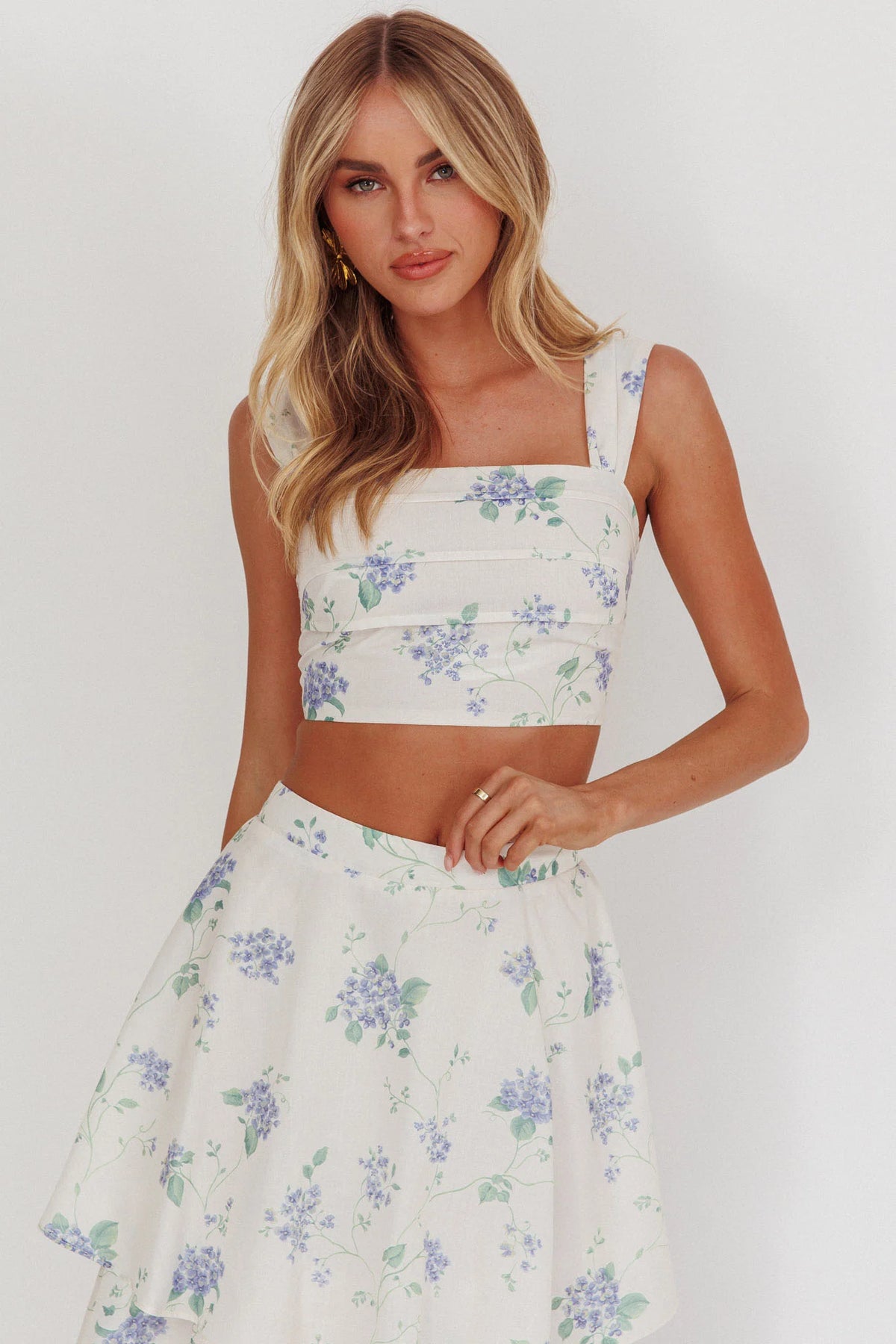 Dixon Pintuck Pleat Crop Top Floral Beige