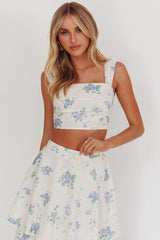 Dixon Pintuck Pleat Crop Top Floral Beige