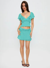 Pappilion Embroidered Top Aqua