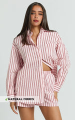Oversized Button-Down Long Sleeve Striped Pink Shirt