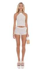 Crochet Rosette Halter Top in White