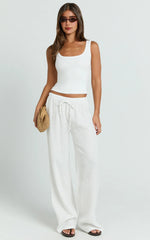 Leonie Pants - Mid Waisted Cheesecloth Relaxed Pants in White