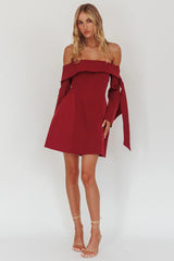 Aurora Sky Off-Shoulder Tie Mini Dress Wine