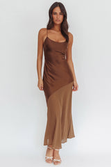 Gilded Dream Chiffon Hem Maxi Dress Chocolate