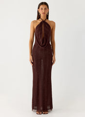 Haylan Sparkle Mesh Maxi Dress - Chocolate