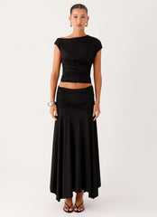 Liana Ruched Maxi Skirt - Black