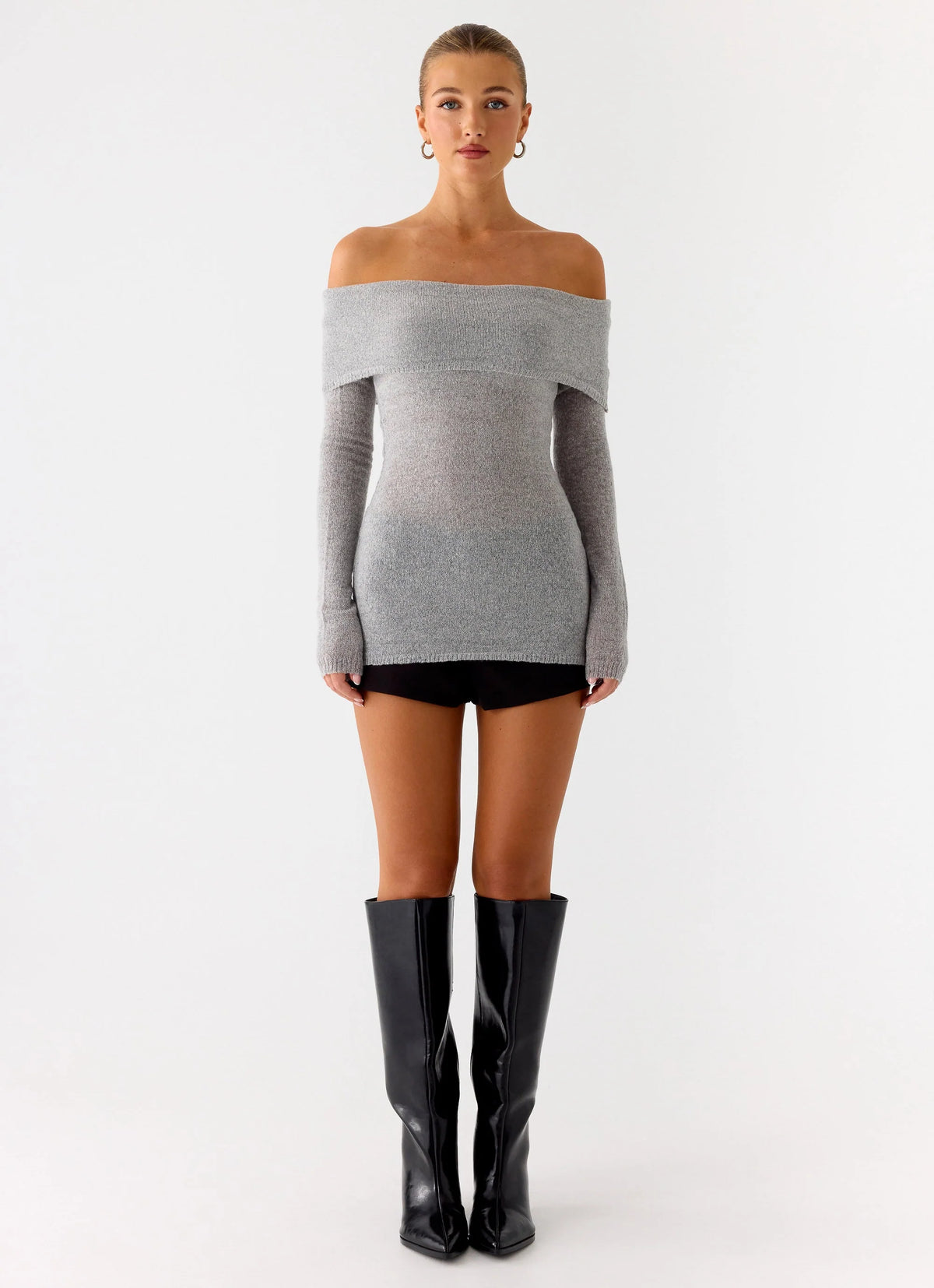 Romeo Bardot Knit Top - Grey