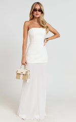 Keyla Maxi Dress - Strapless Contrast Skirt Dress in Ivory