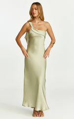 Calix Midi Dress - One Shoulder Slip Dress in Light Olive