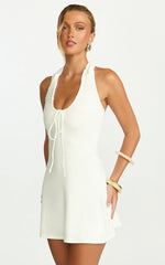 Odile Mini Dress - U Halter Neck Dress in Cream