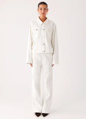 Back Again Oversized Denim Jacket - White