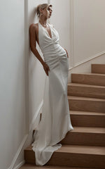 Frankie Maxi Dress - Satin Bias Cut Dress in Ivory