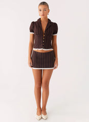 Bennett Button Up Top - Toffee Stripe