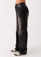 Back Again Straight Leg Denim Jeans - Charcoal Wash