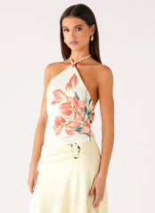 Loreta Beaded Tie Back Top - Siena Floral