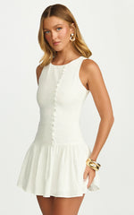 Cortez Mini Dress - High Neck Button Down Dress in White