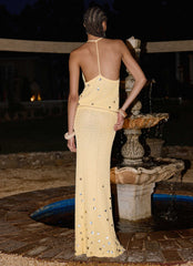 Adelaida Beaded Crochet Top - Yellow