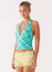 Jetsetter Halter Top - Green Check