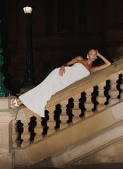 Sassafras Beaded Flower Strapless Maxi Dress - White