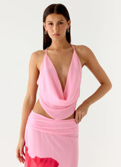 Sweet Charm Cowl Neck Top - Baby Pink