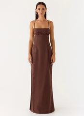 Off The Table Linen Maxi Dress - Chocolate
